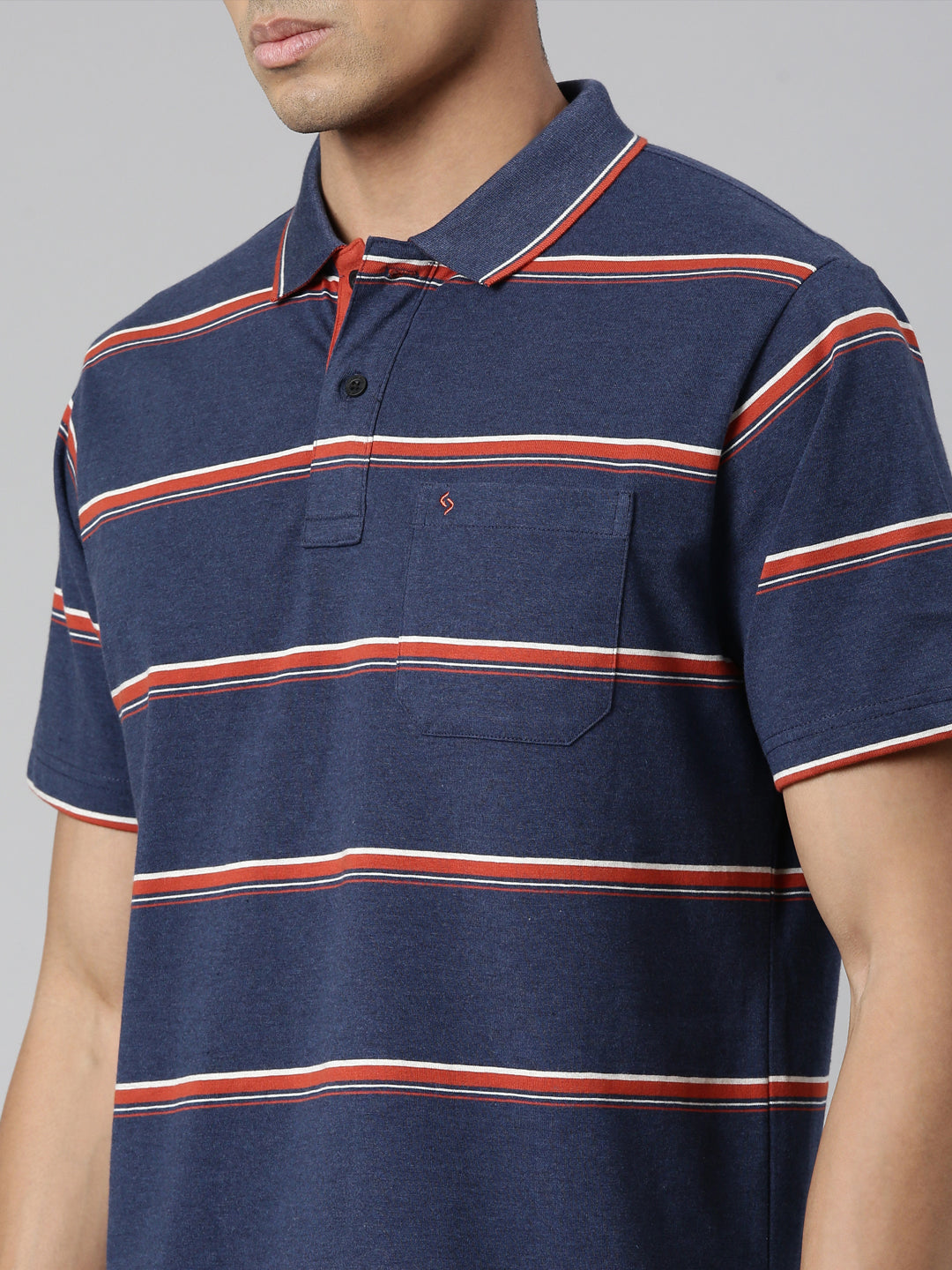 Classic Polo Men's Polo Neck Cotton Navy/Grey Authentic Fit Striped T-Shirt | MEL-254 A AF P