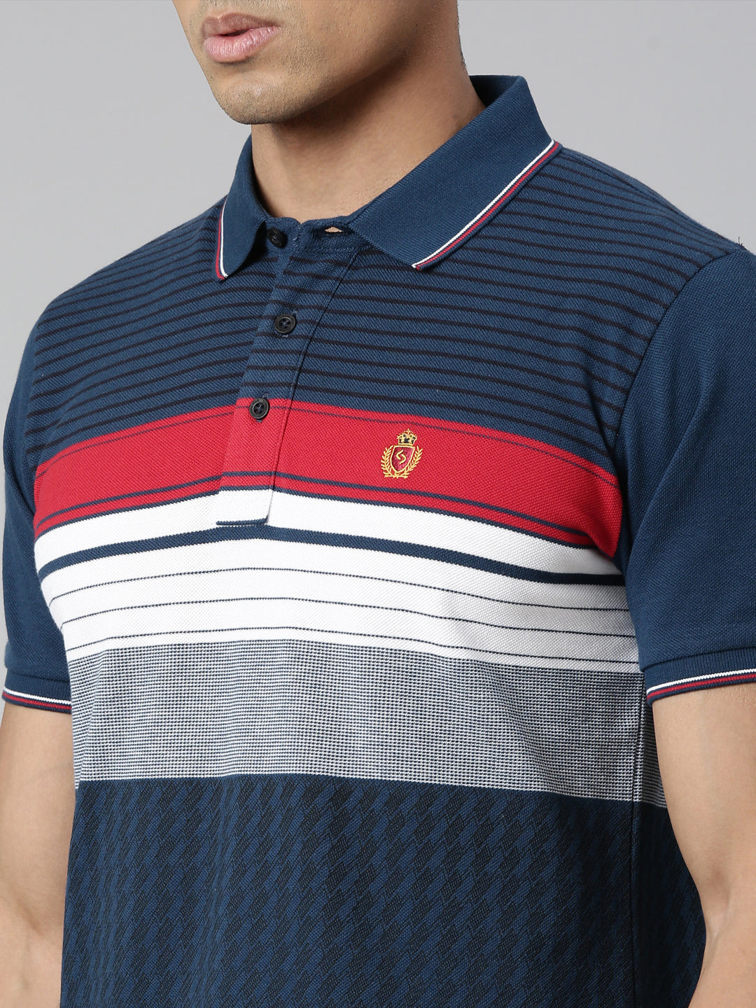Classic Polo Men's Polo Neck Cotton White/Navy Slim Fit Striped T-Shirt | VTA-276 A SF P