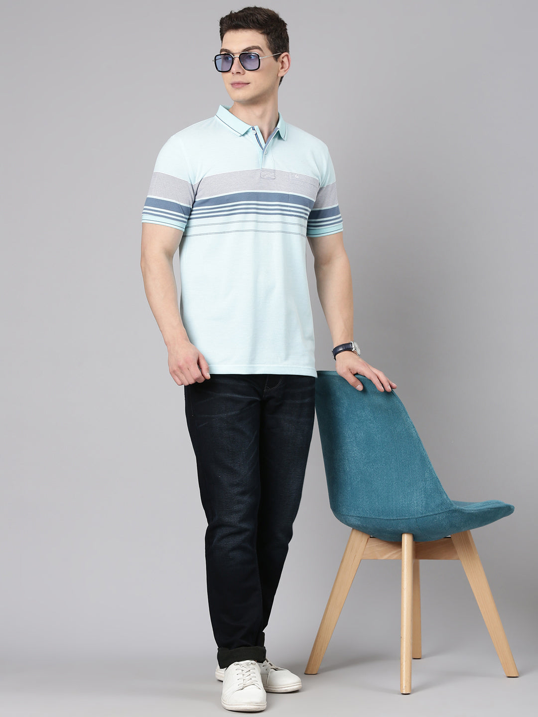 Classic Polo Men's Half Sleeve Multicolor Polo Neck Slim Fit Striped Cotton Blend T-Shirt | VTA - 313 A SF P