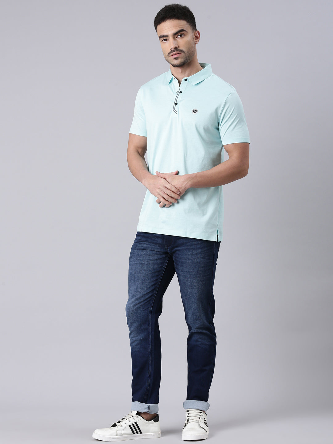 Classic Polo Men's Half Sleeve Aqua Blue Polo Neck Slim Fit Solid Premium Cotton T-Shirt | UNICO - 139 A SF P