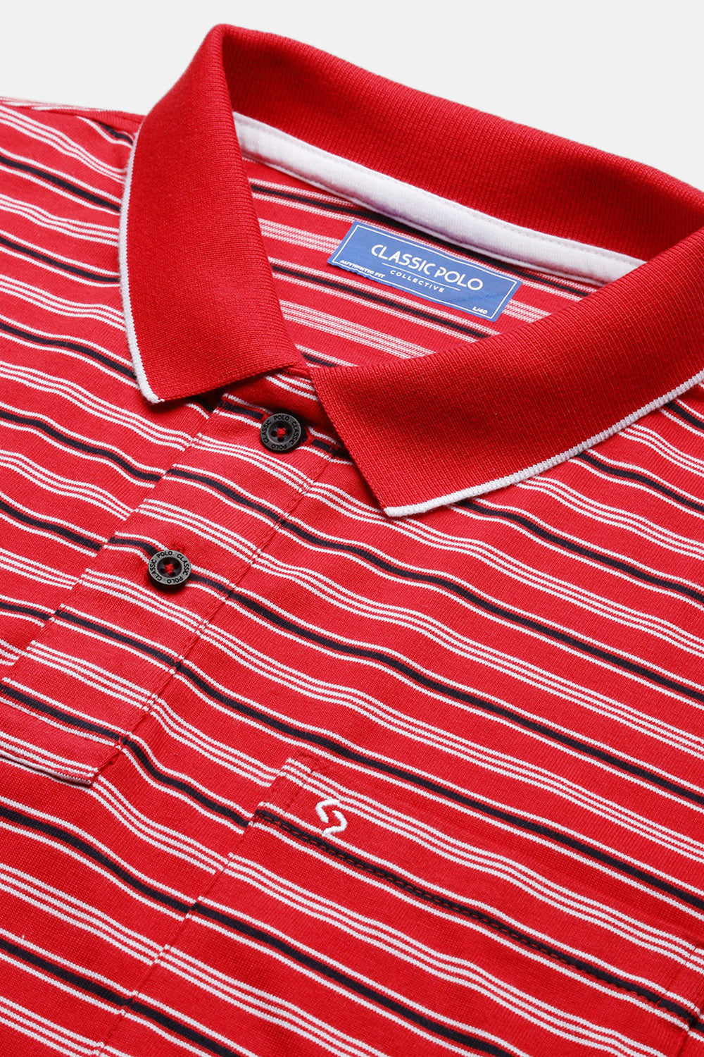 Classic Polo Men's Half Sleeve Red/White Polo Neck Authentic Fit Striped T-Shirt | FEEDERS - 263 A AF P