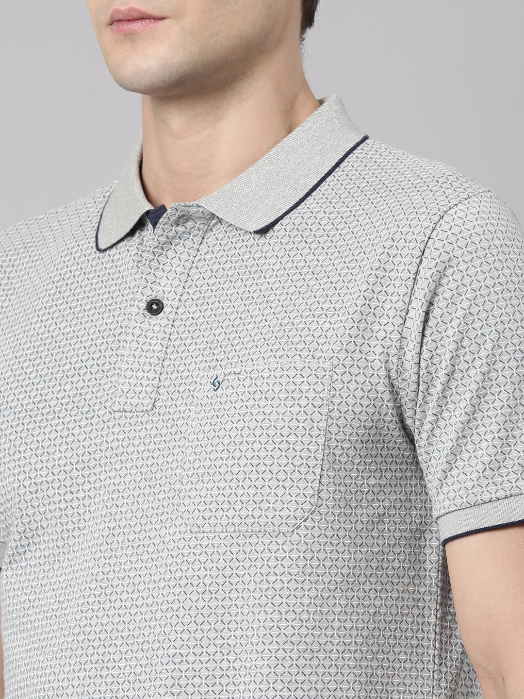 Classic Polo Men's Polo Neck Cotton Grey/Navy Slim Fit Printed T-Shirt | BELLO-286 B SF P