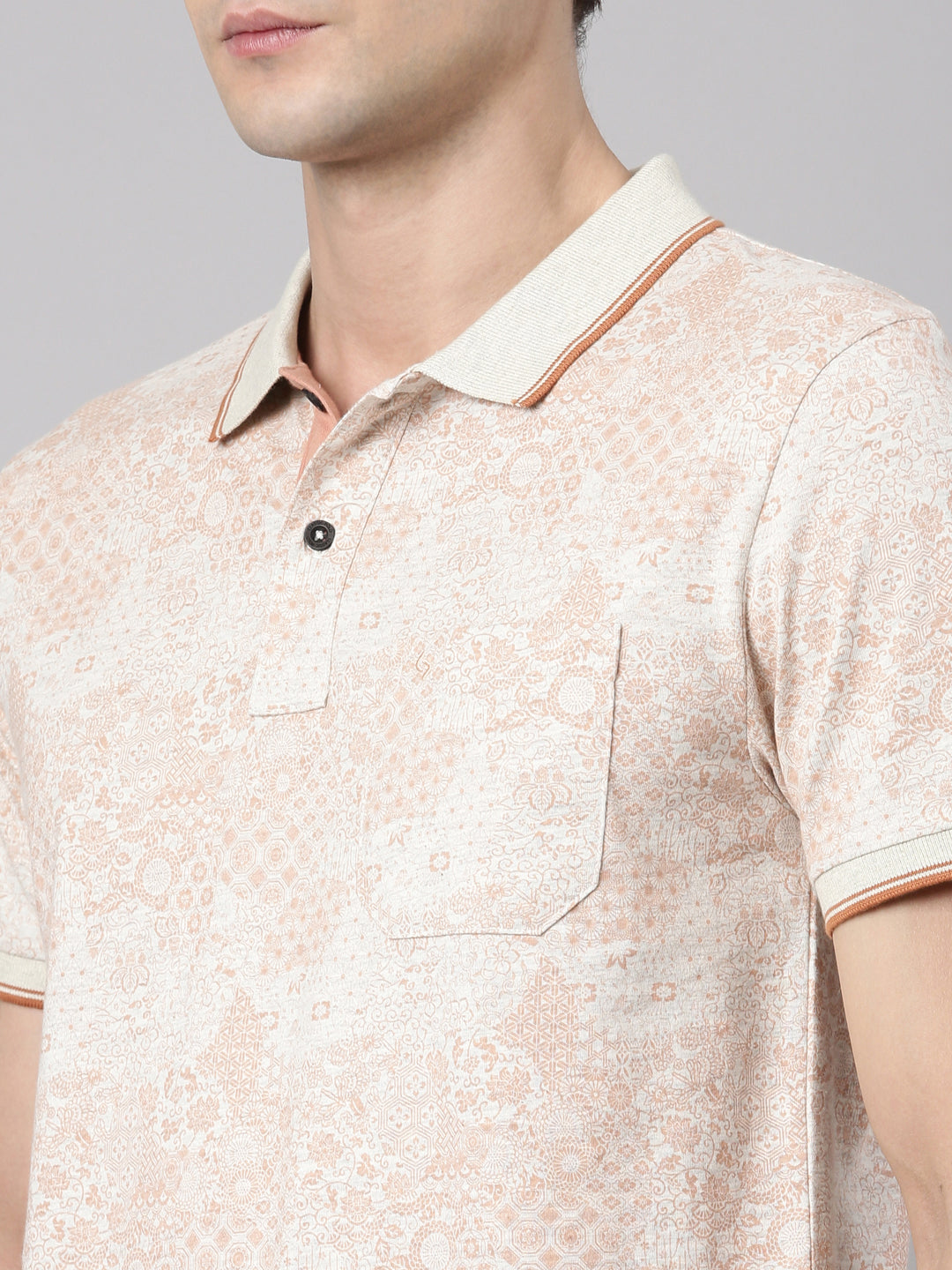 Classic Polo Men's Polo Neck Cotton Grey/Brown Slim Fit Printed T-Shirt | BELLO-288 B SF P