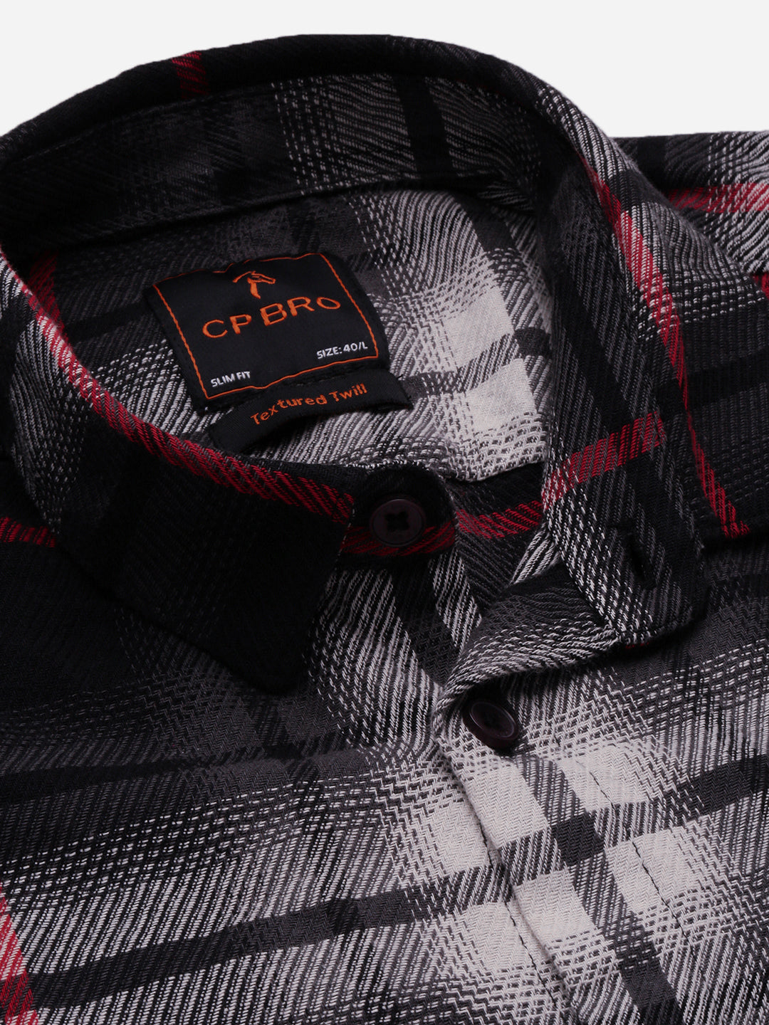 CP BRO Men's Polo Neck Cotton Black/White Slim Fit Checked Shirt | SBO2-29A-FS-CHK-BSL