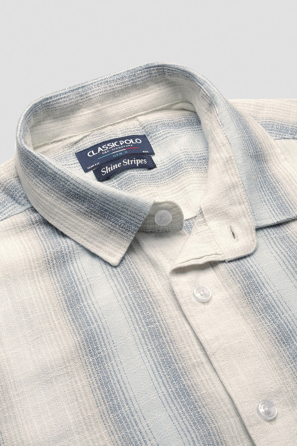 Classic Polo Men's Half Sleeve Beige/Blue Polo Neck Slim Fit Striped Shirt | SP2-GN-01 B-HS-STR-BSL