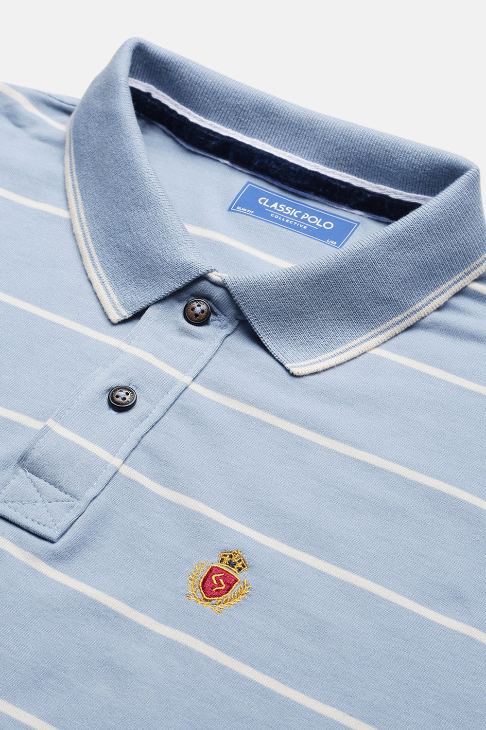 Classic Polo Men's Half Sleeve Blue/White Polo Neck Slim Fit Striped T-Shirt | CPEG - 336 B SF P