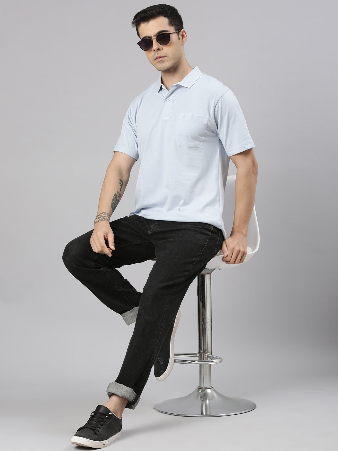 Classic Polo Men's Half Sleeve Blue Polo Neck Authentic Fit Solid Cotton Blend T-Shirt | TOY-SOLIX-S.BLUE AF P