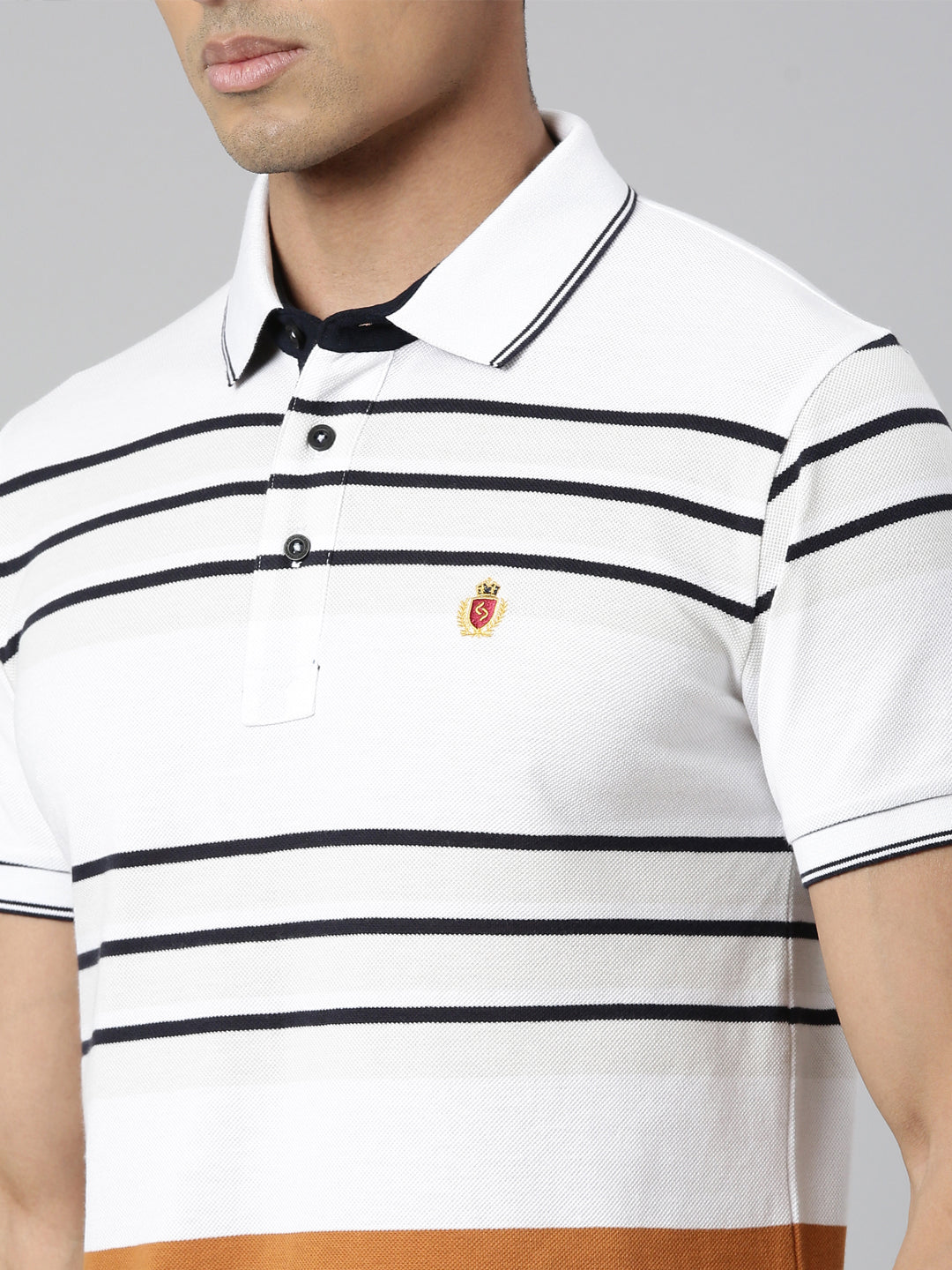 Classic Polo Men's Polo Neck Cotton White/Navy Slim Fit Striped T-Shirt | VTA-280 A SF P