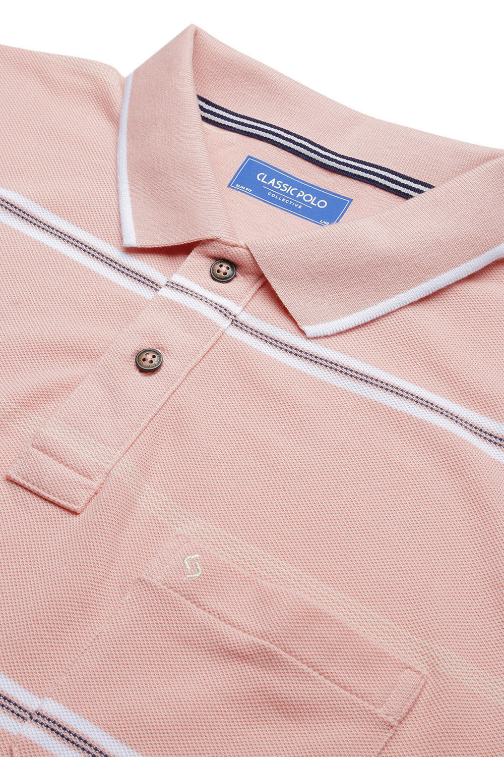 Classic Polo Men's Half Sleeve Pink/White Polo Neck Slim Fit Striped T-Shirt | ADORE - 226 B SF P