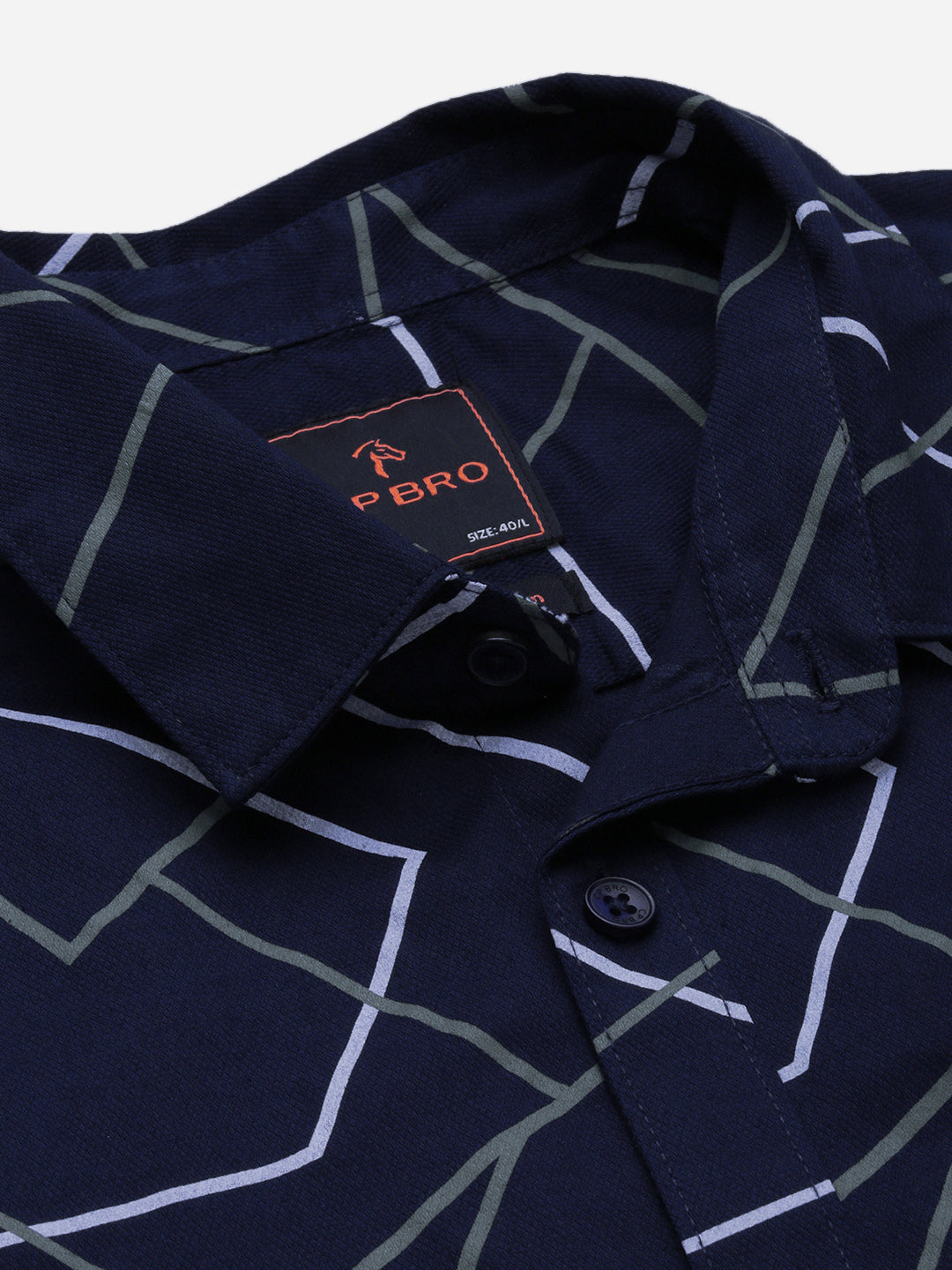 CP BRO Men's Polo Neck Cotton Navy Blue Slim Fit Printed Shirt | SBP1-25B-HS-PRT-BSL