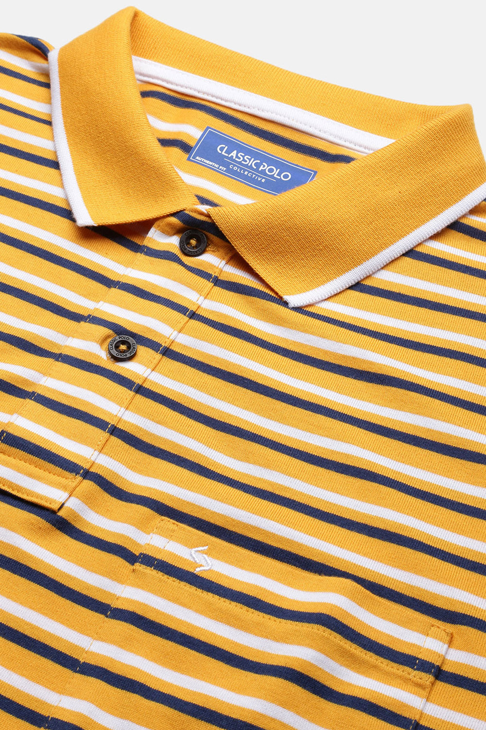 Classic Polo Men's Half Sleeve Yellow/Navy Polo Neck Authentic Fit Striped T-Shirt | FEEDERS - 259 B AF P