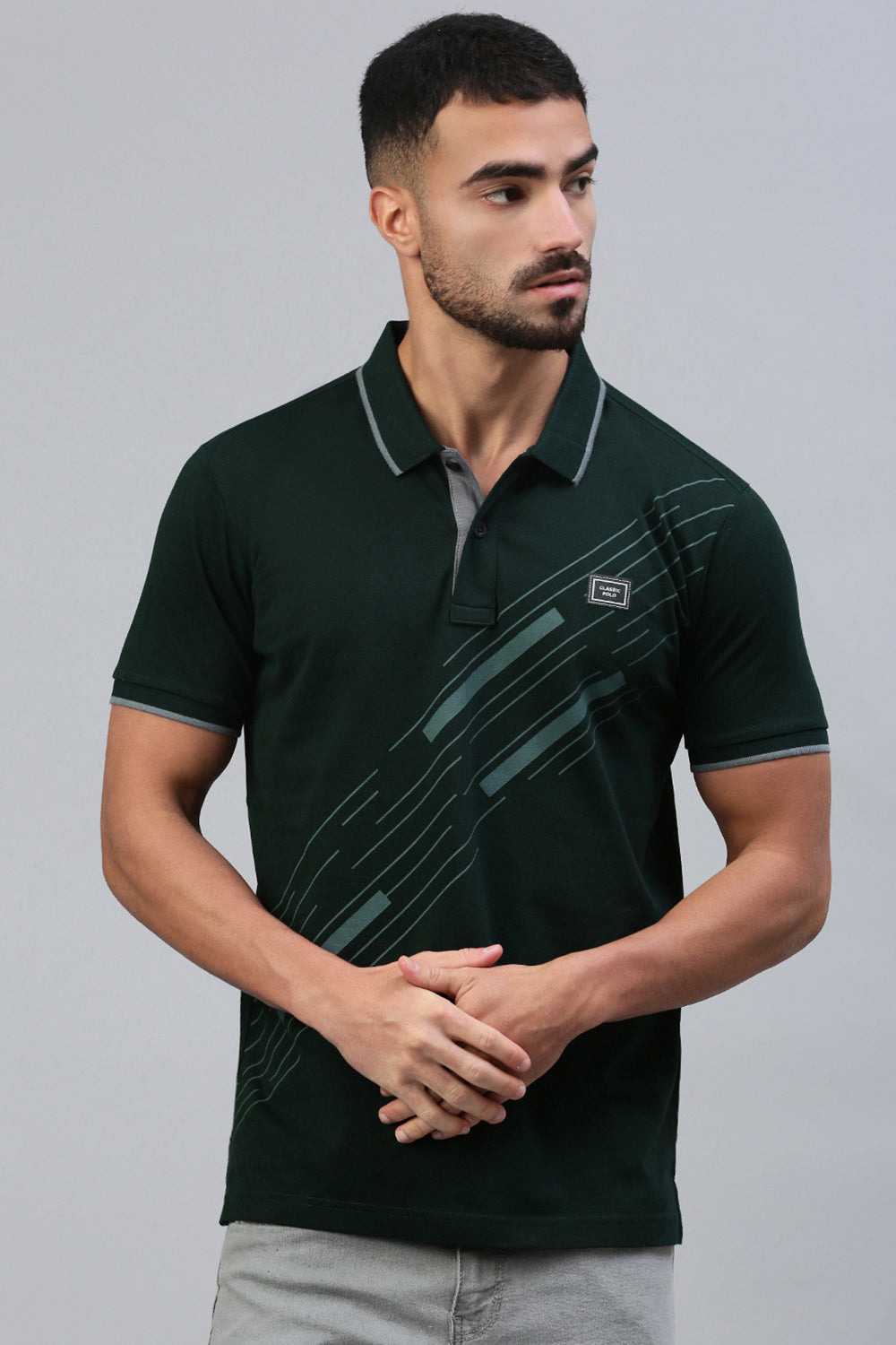 Classic Polo Men's Half Sleeve Dr.Green Polo Neck Slim Fit Printed T-Shirt