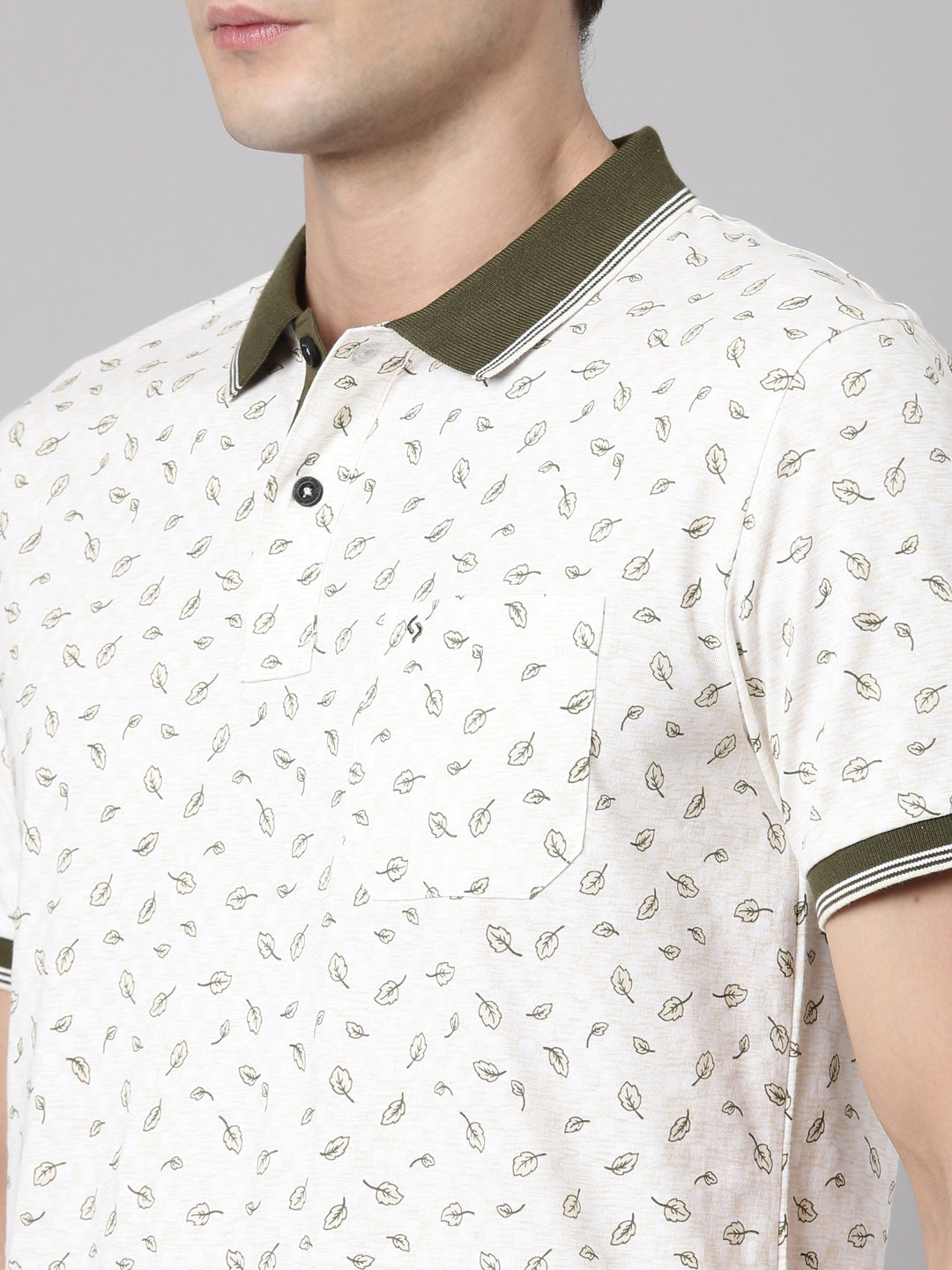 Classic Polo Men's Polo Neck Cotton White/Olive Slim Fit Printed T-Shirt | BELLO-285 B SF P
