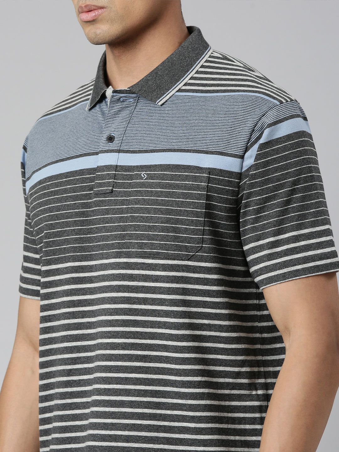 Classic Polo Men's Polo Neck Cotton Navy/Grey Authentic Fit Striped T-Shirt | MEL-252 B AF P