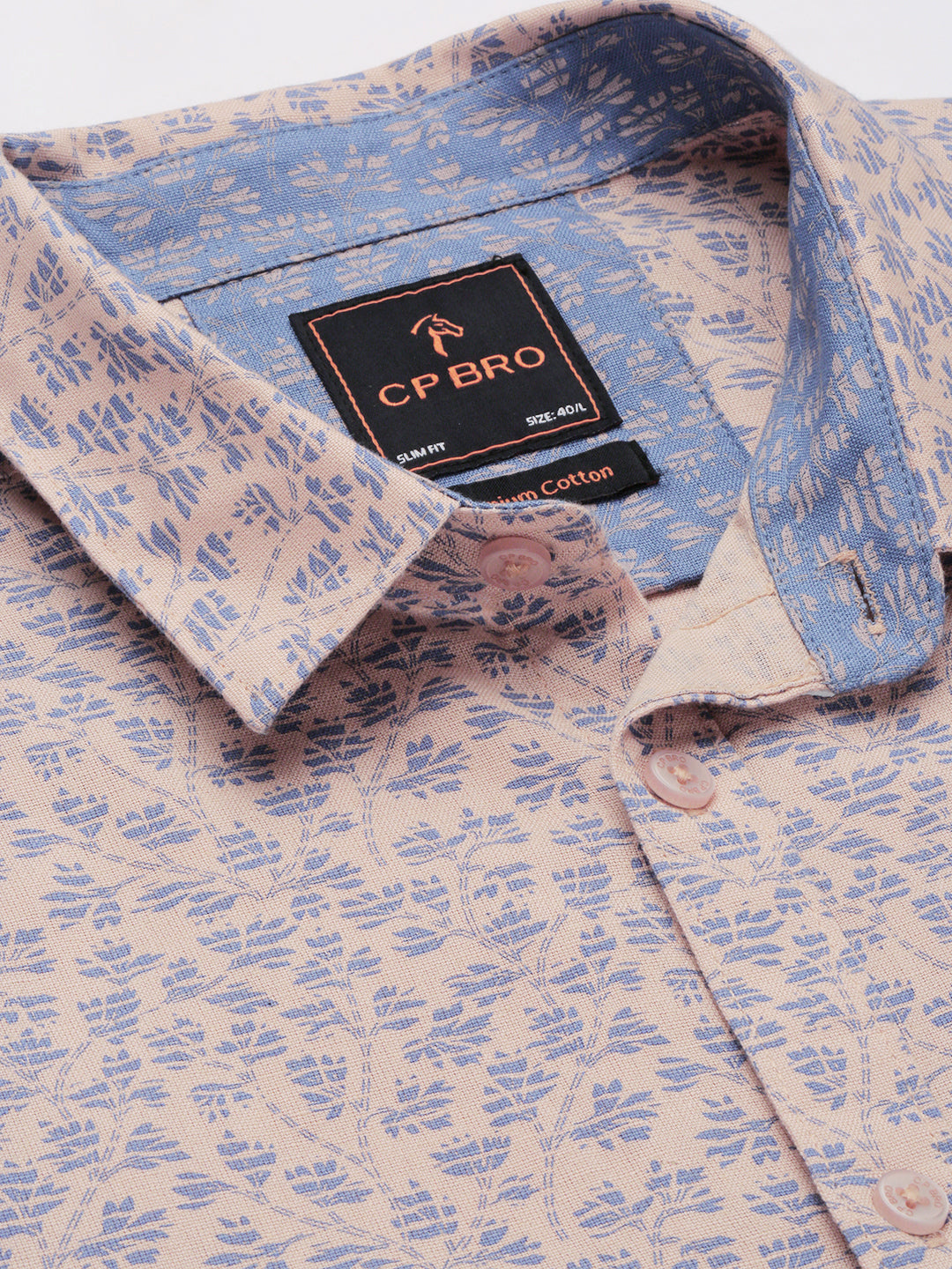 CP BRO Men's Polo Neck Cotton Dr.Peach Slim Fit Printed Shirt | SBO2-22A-FS-PRT-BSL