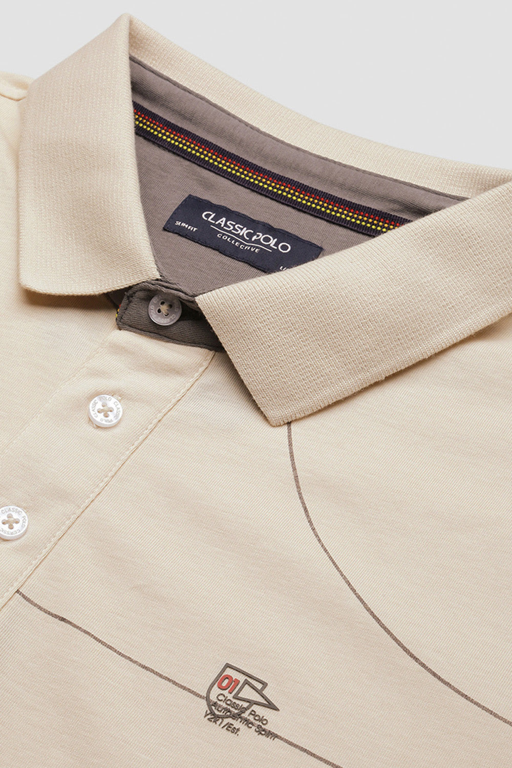 Classic Polo Men's Half Sleeve Beige Polo Neck Slim Fit Printed T-Shirt | FP - 04 B SF P
