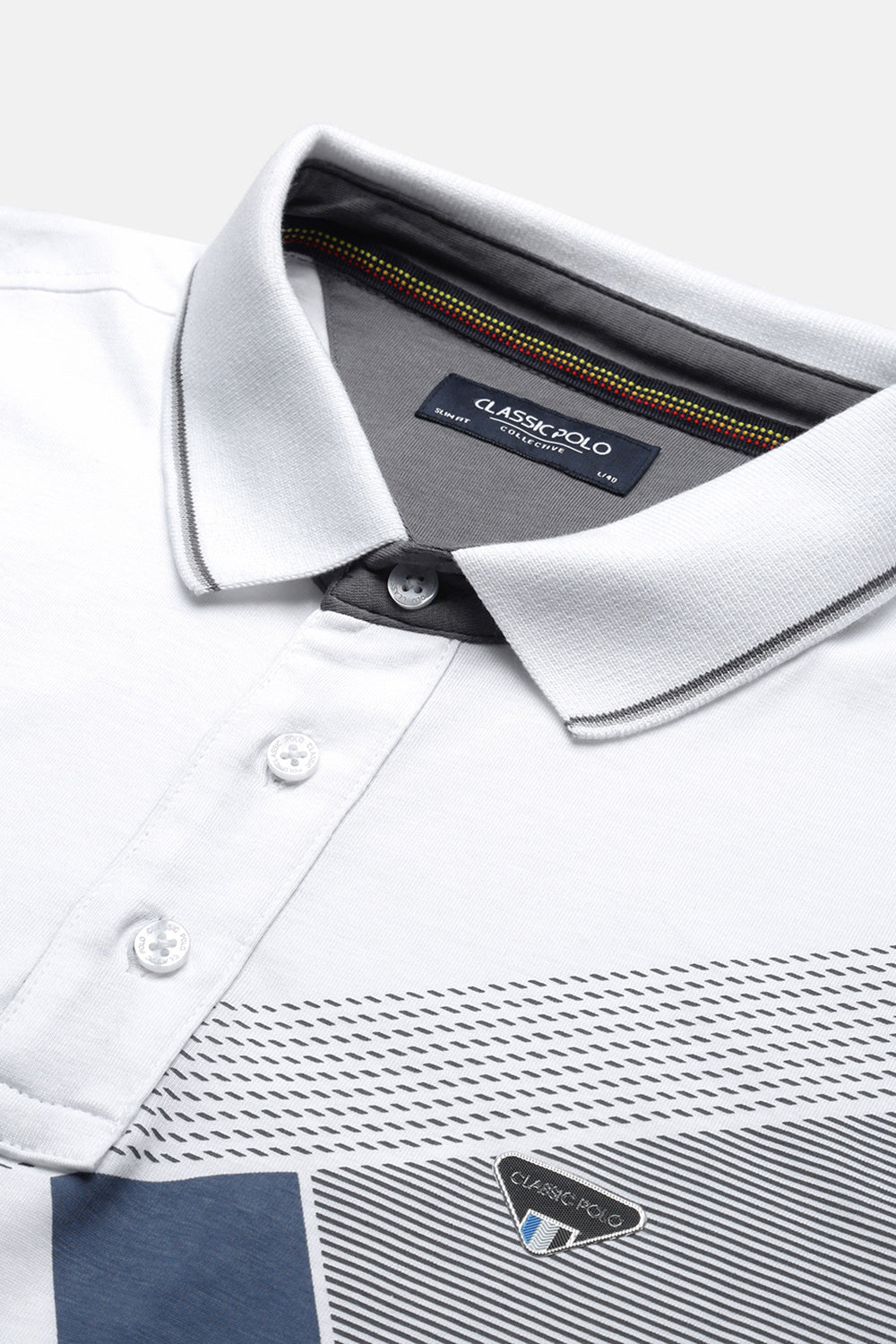 Classic Polo Men's Half Sleeve White/Blue Polo Neck Slim Fit Printed T-Shirt | FP - 01 A SF P