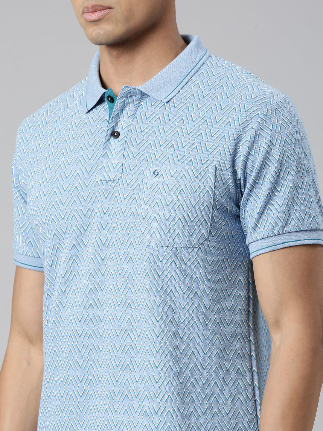 Classic Polo Men's Polo Neck Cotton Blue Slim Fit Printed T-Shirt | BEAU-244 A SF P