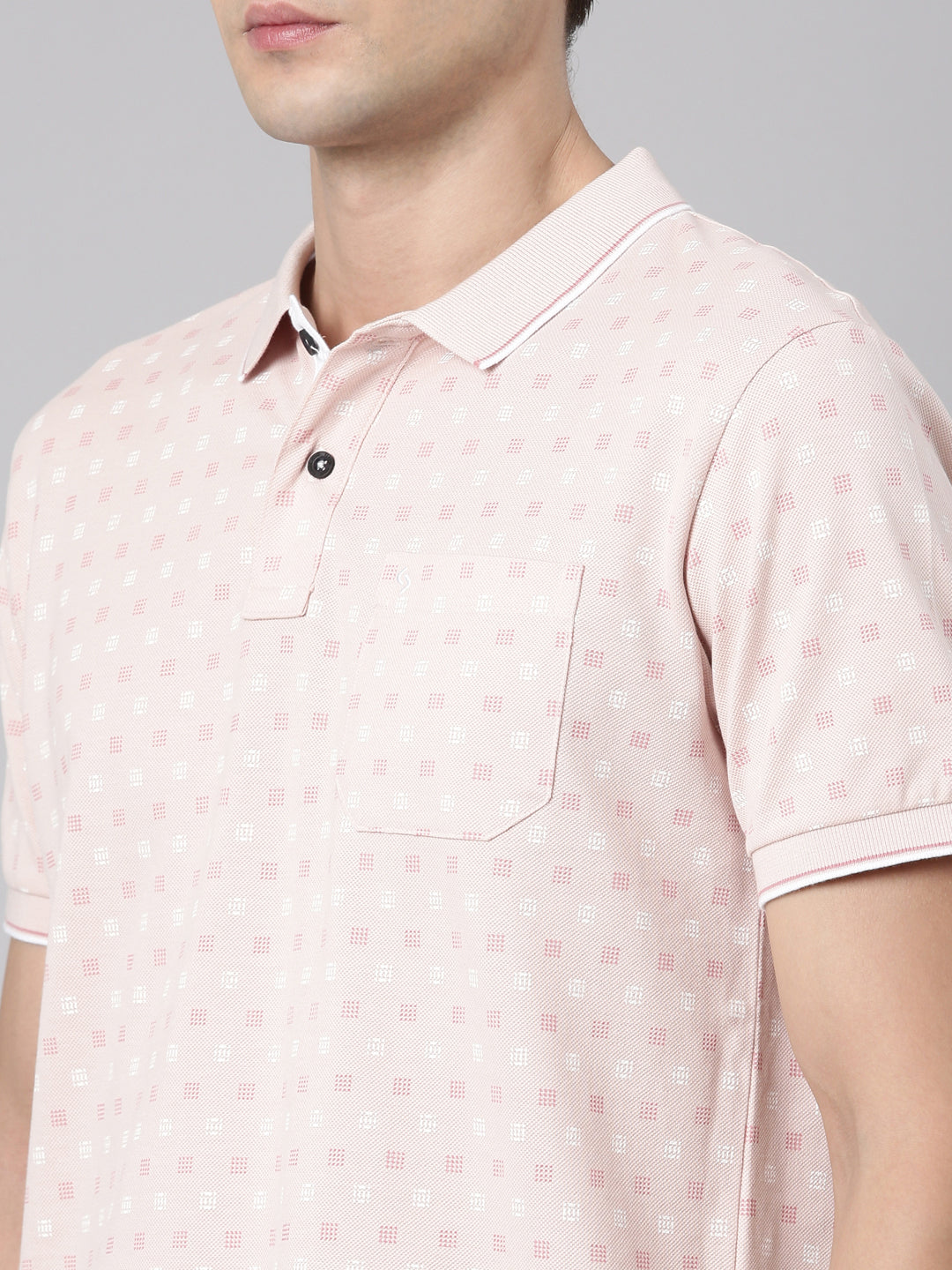Classic Polo Men's Polo Neck Cotton Lt.Pink Slim Fit Printed T-Shirt | BELLO-280 B SF P