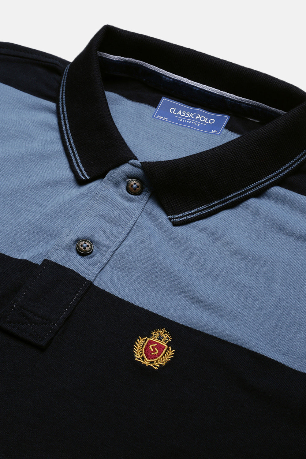 Classic Polo Men's Half Sleeve Blue/Navy Polo Neck Slim Fit Striped T-Shirt | CPEG - 335 B SF P