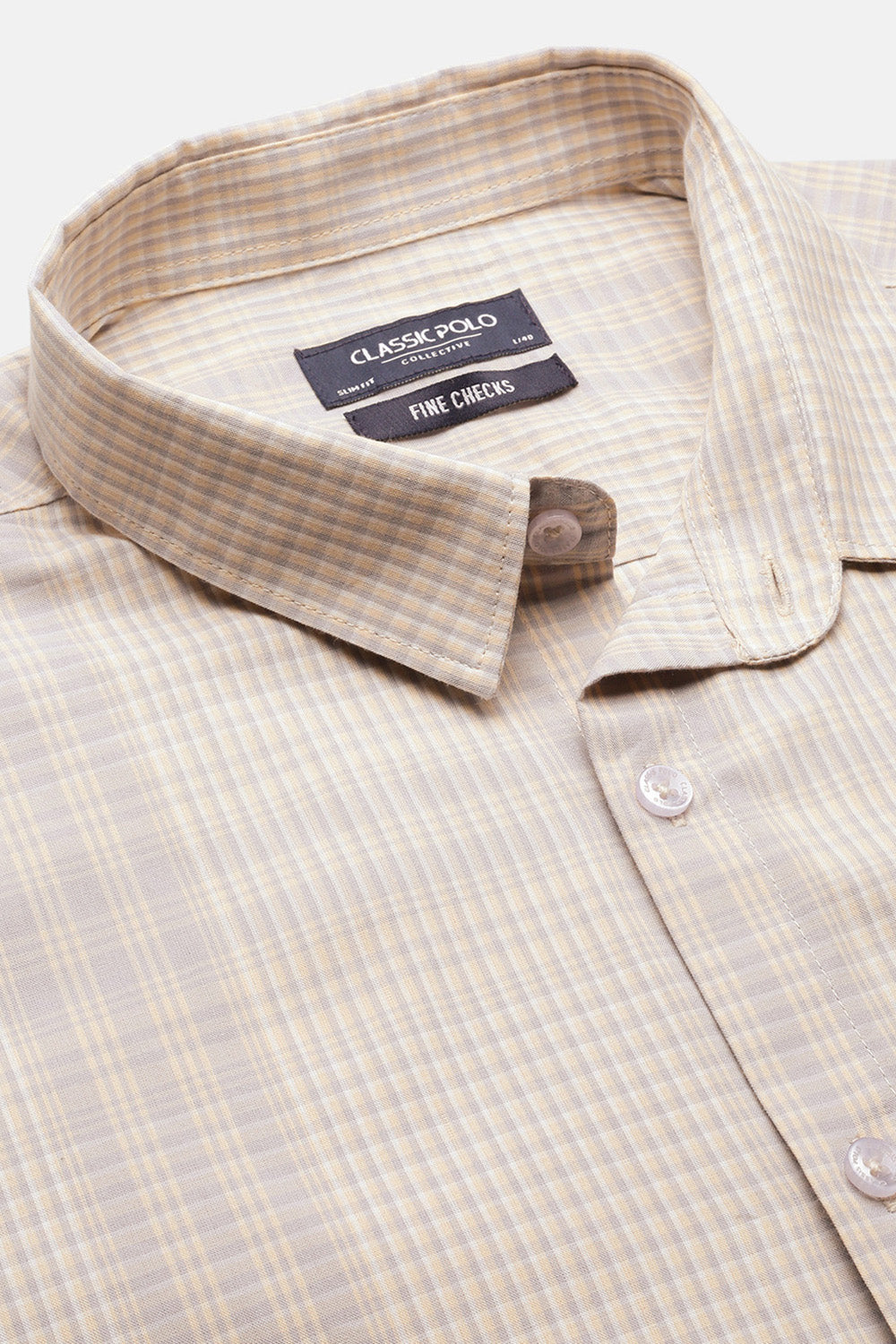 Classic Polo Men's Half Sleeve Biege Polo Neck Slim Fit Checked Shirt | SP2-CL-01 B-HS-CHK-SF