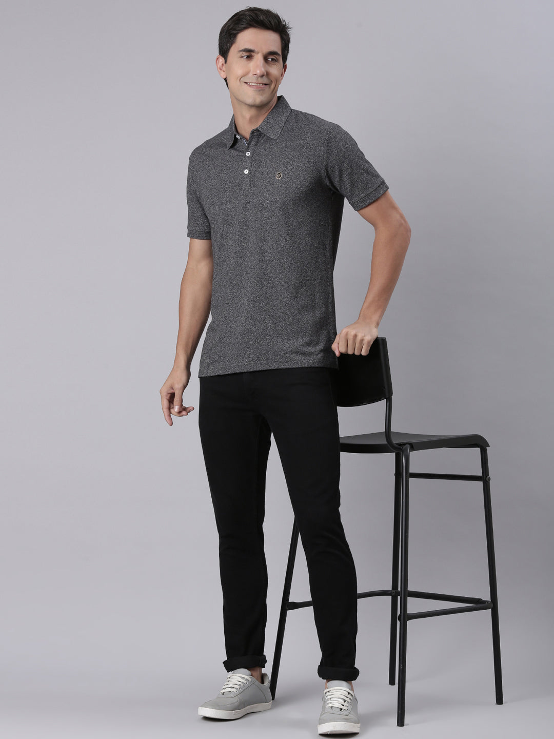Classic Polo Men's Grey Melange Polo Neck Solid Cotton Slim Fit T-Shirt | ELITE-POLO-59 B SF P
