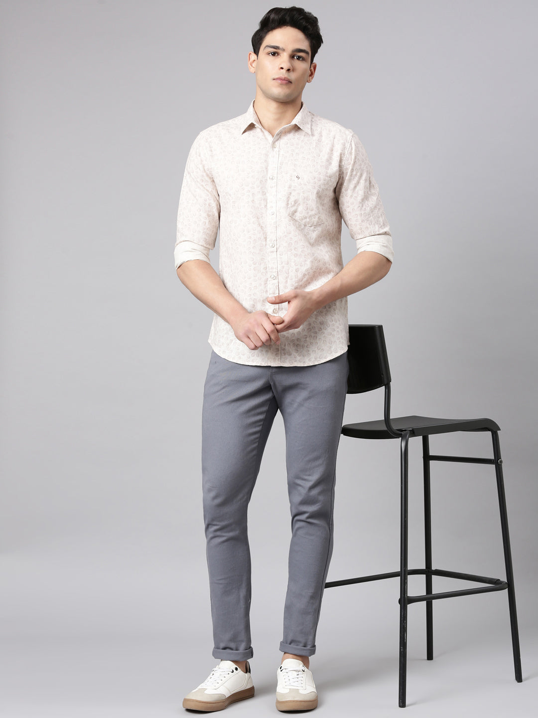 Classic Polo Men's Full Sleeve Multicolor Polo Neck Slim Fit All-Over Print Cotton Casual Shirt | LSHR1-EL-05 B-FS-PRT-SF