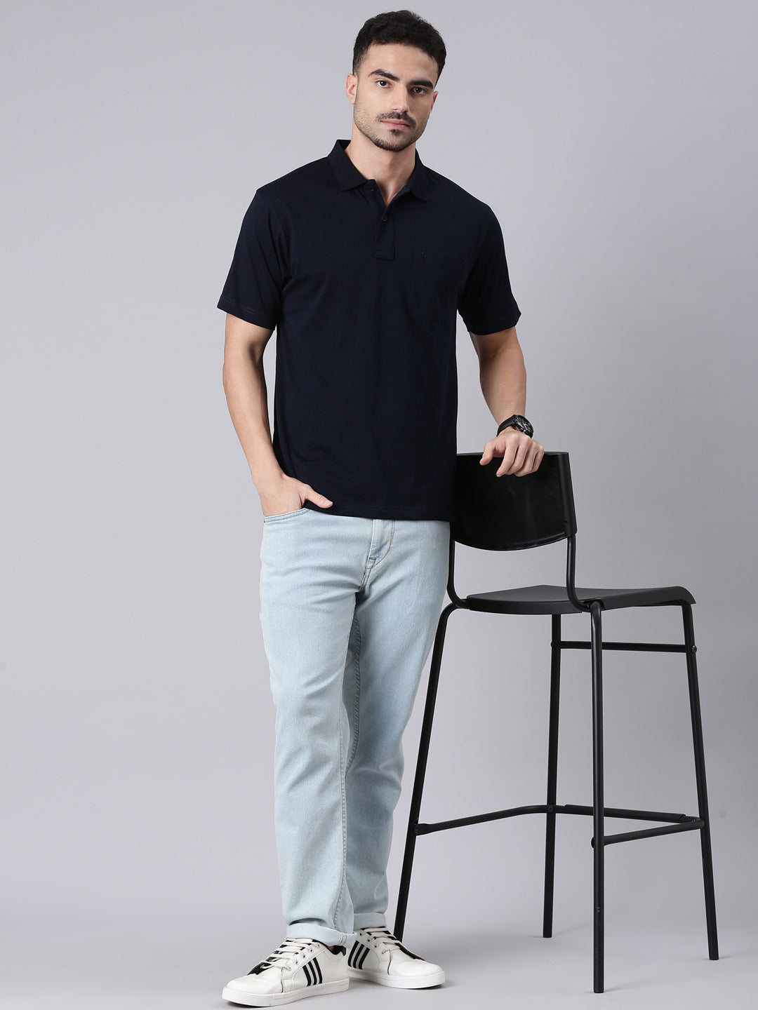 Classic Polo Men's Half Sleeve Dark Navy Polo Neck Authentic Fit Solid Cotton T-Shirt | TOY-SOLIX-SKY-P AF P