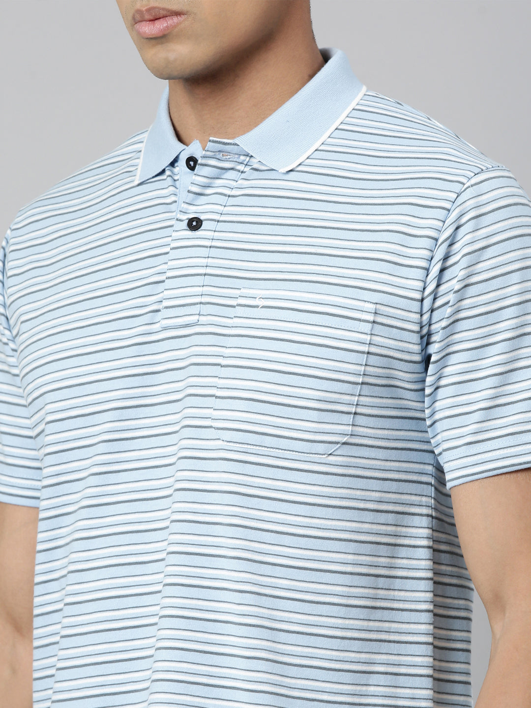 Classic Polo Men's Polo Neck Cotton White/Blue Authentic Fit Striped T-Shirt | FEEDERS-251 B AF P