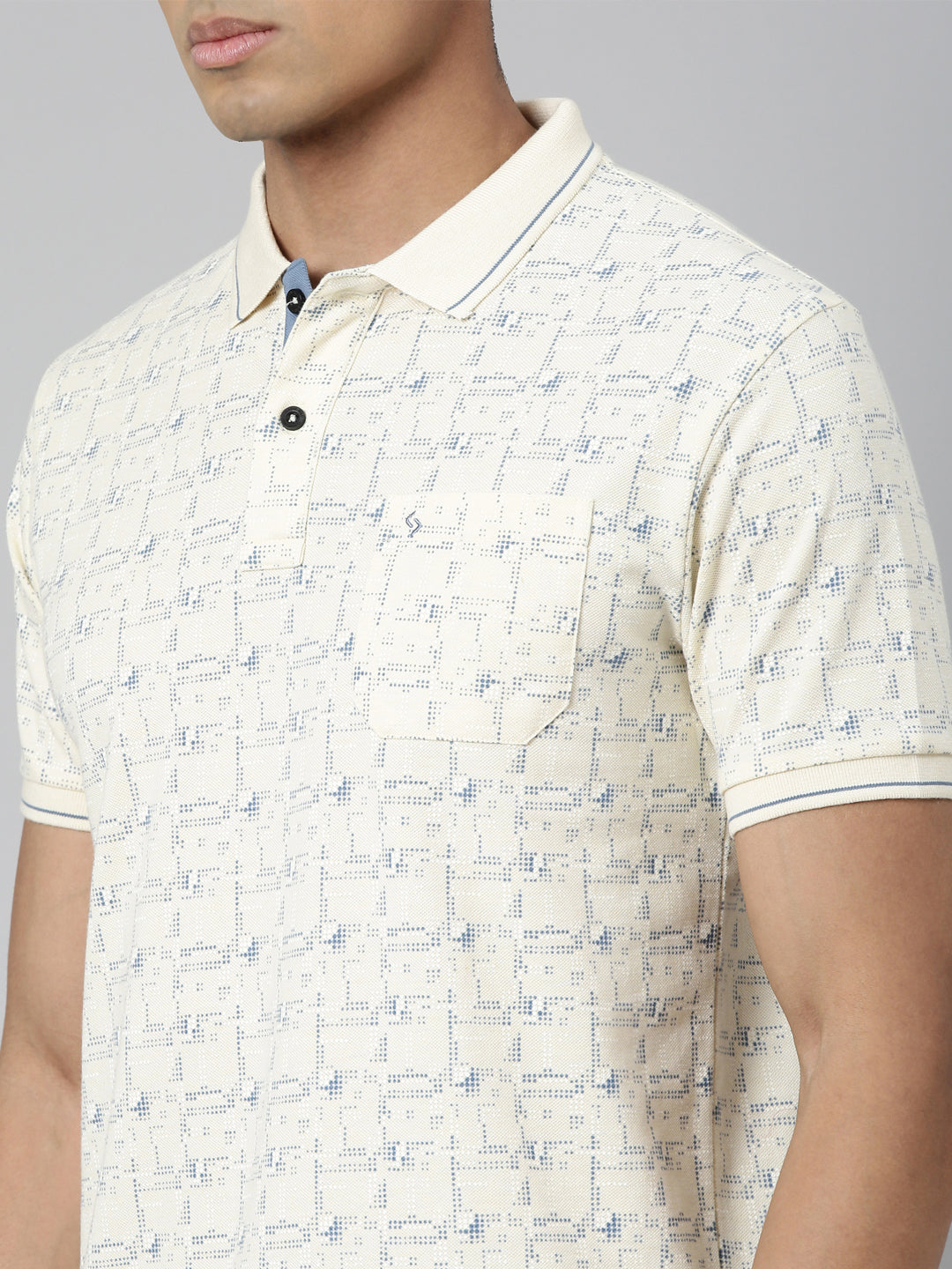 Classic Polo Men's Polo Neck Cotton Cream Slim Fit Printed T-Shirt | BEAU-247 A SF P