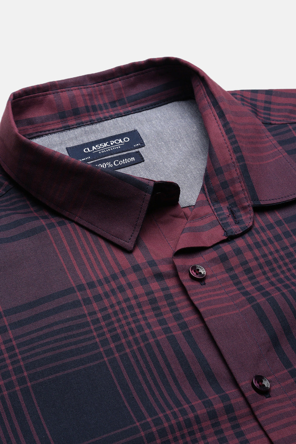 Classic Polo Men's Full Sleeve Maroon/Navy Polo Neck Slim Fit Checked Shirt | SP2-116 A-CHK-SF FS