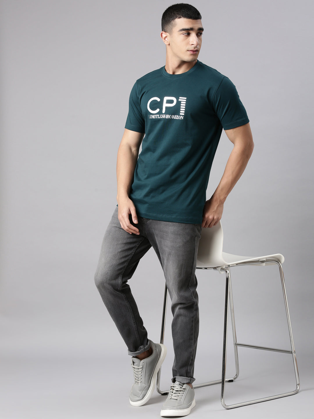 Classic Polo Men's Half Sleeve Teal Green Crew Neck Slim Fit Printed Cotton T-Shirt | BALENO - 632 B SF C