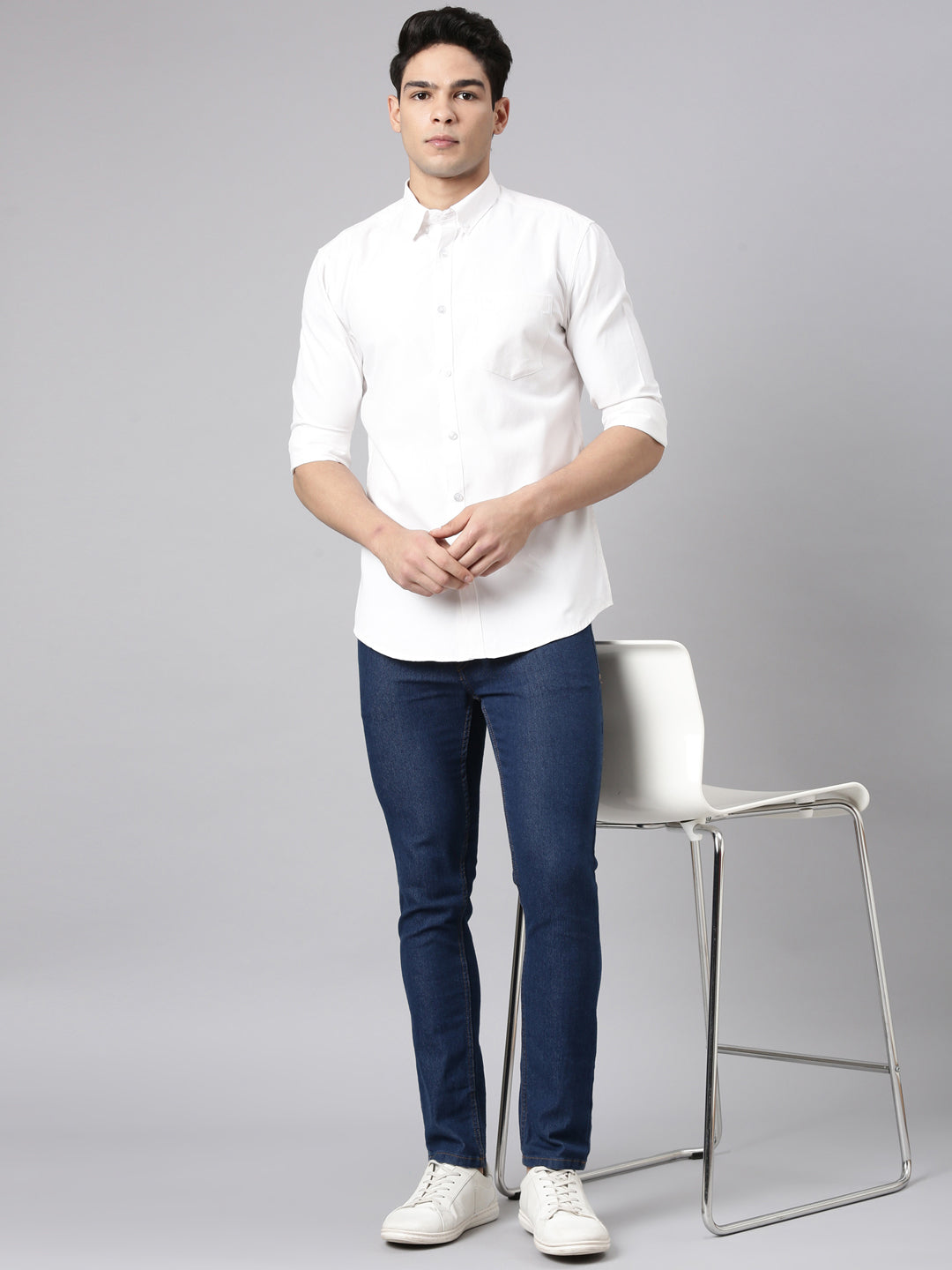 Classic Polo Men's Full Sleeve White Polo Neck Milano Fit Solid Cotton Casual Shirt | TOY-ENZO-WHITE MF FS