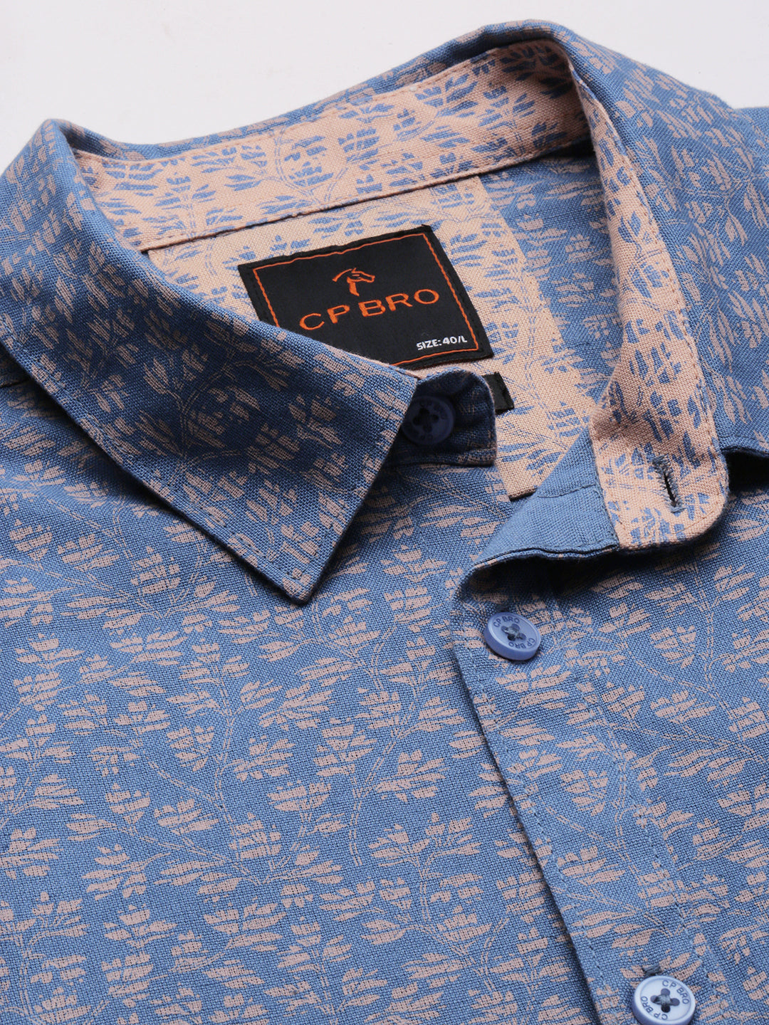 CP BRO Men's Polo Neck Cotton Blue Slim Fit Printed Shirt | SBO2-22B-FS-PRT-BSL