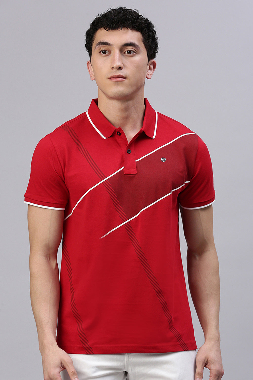 Classic Polo Men's Half Sleeve Red Polo Neck Slim Fit Printed T-Shirt