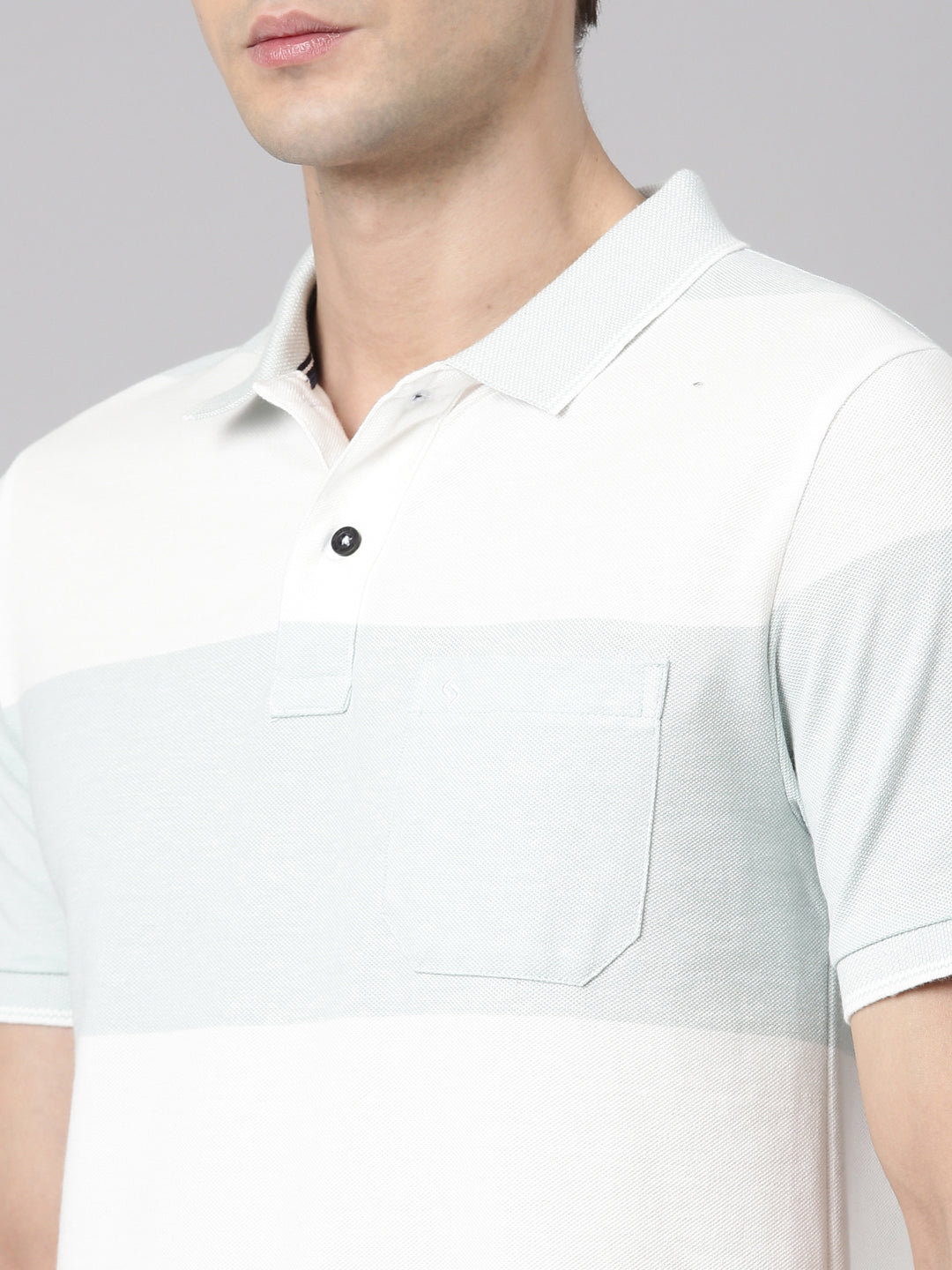 Classic Polo Men's Polo Neck Cotton Lt.Blue/White Slim Fit Striped T-Shirt | ADORE-217 B SF P