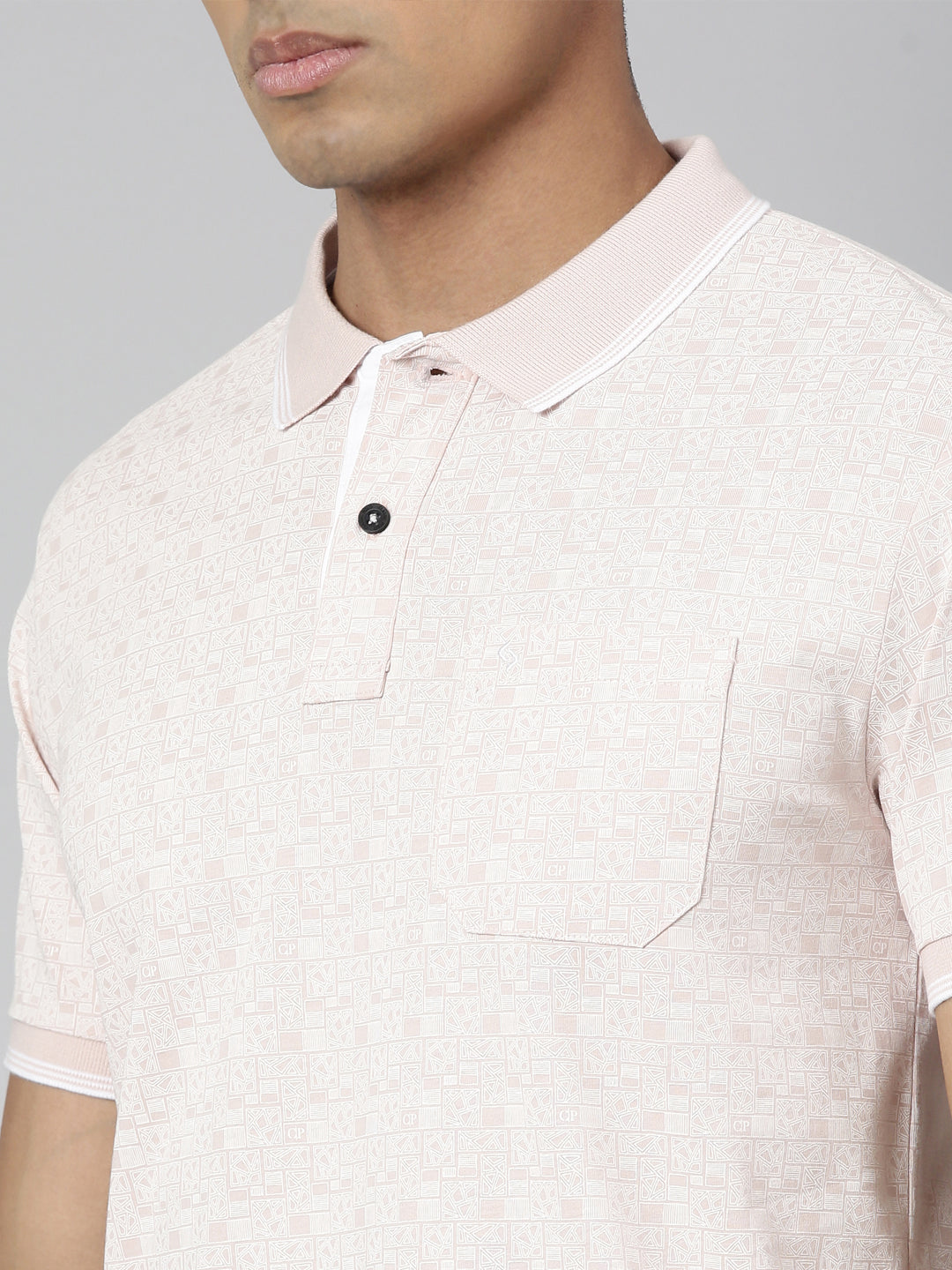 Classic Polo Men's Polo Neck Cotton Lt.Pink Slim Fit Printed T-Shirt | BELLO-282 B SF P