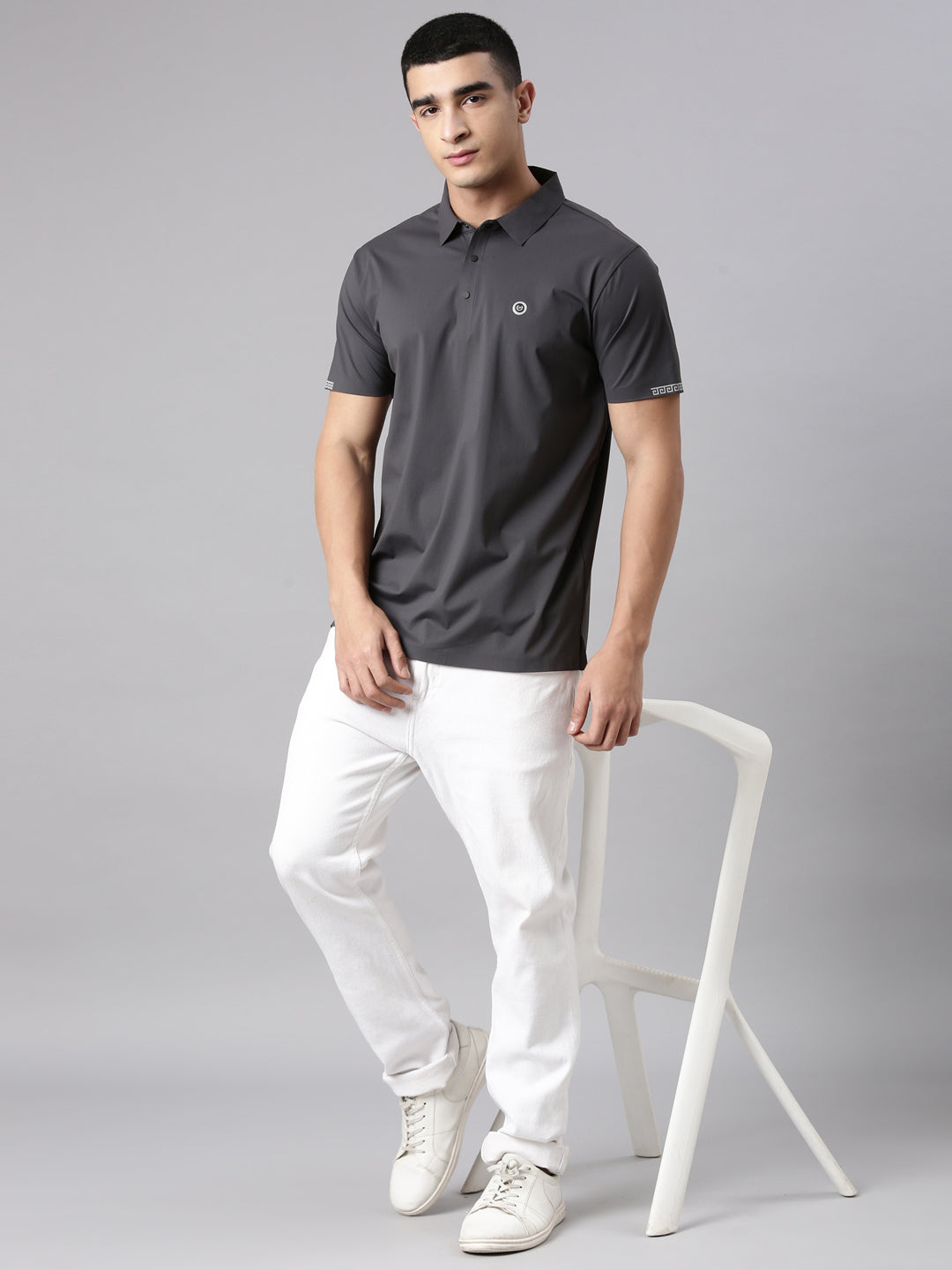 Classic Polo Men's Half Sleeve Charcoal Grey Polo Neck Slim Fit Solid Premium Cotton T-Shirt | UNICO - 164 SF P