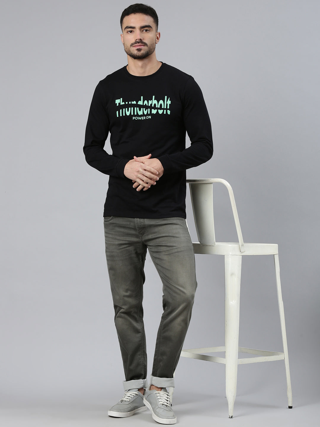 Classic Polo Men's Full Sleeve Black Crew Neck Slim Fit Printed Cotton T-Shirt | GEN-X-CREW-FS 04 A SF C