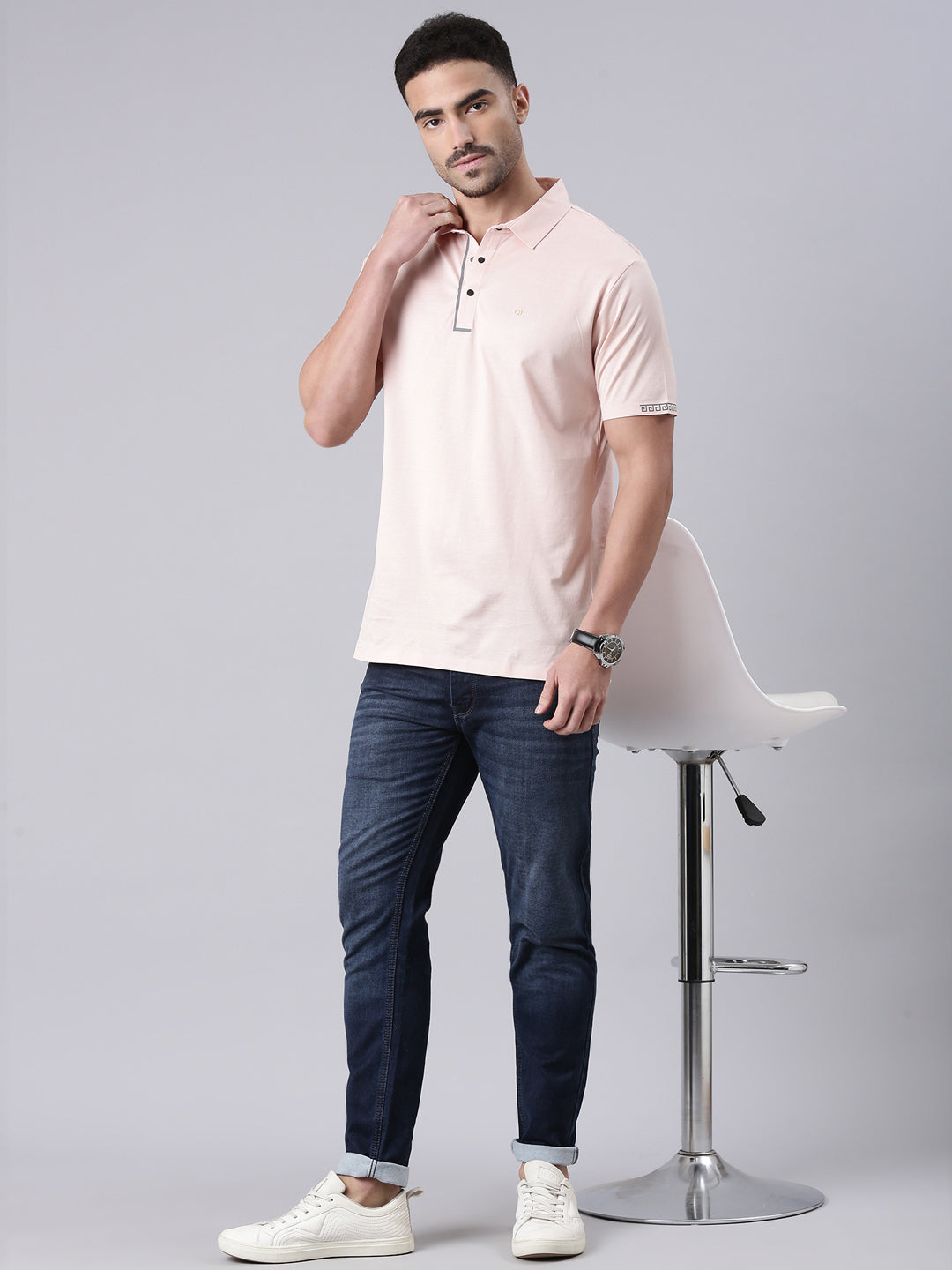 Classic Polo Men's Half Sleeve Lt.Pink Polo Neck Slim Fit Solid Premium Cotton T-Shirt | UNICO - 140 B SF P