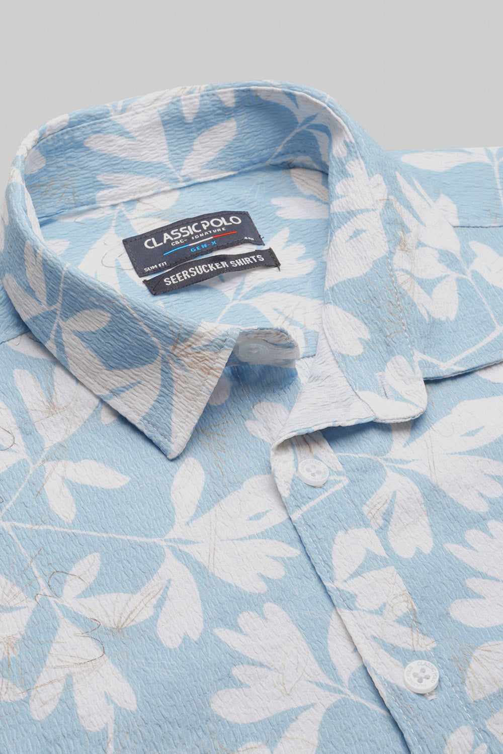 Classic Polo Men's Half Sleeve Blue/White Polo Neck Slim Fit All Over Print Shirt | SP2-GN-05 A-HS-PRT-BSL