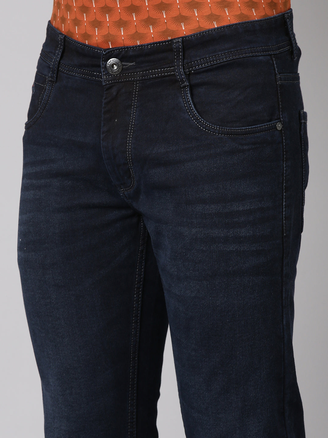 Classic Polo Men's Dark Navy Blue Solid Cotton Ankle Fit Jeans | LDMQ2-08-D.NVY-AF