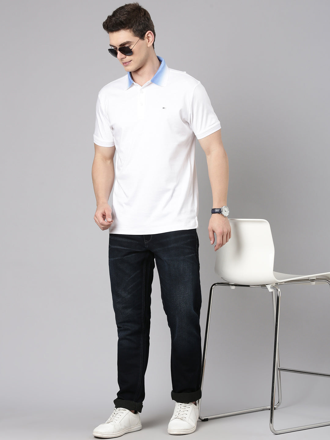 Classic Polo Men's Half Sleeve White Polo Neck Slim Fit Solid Cotton T-Shirt | ELITE-POLO-41 A SF P