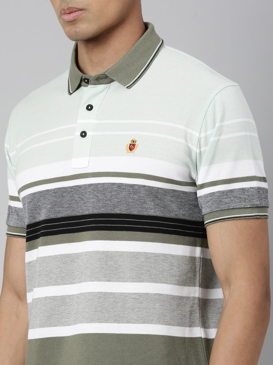 Classic Polo Men's Polo Neck Cotton White/Navy Slim Fit Striped T-Shirt | VTA-278 B SF P
