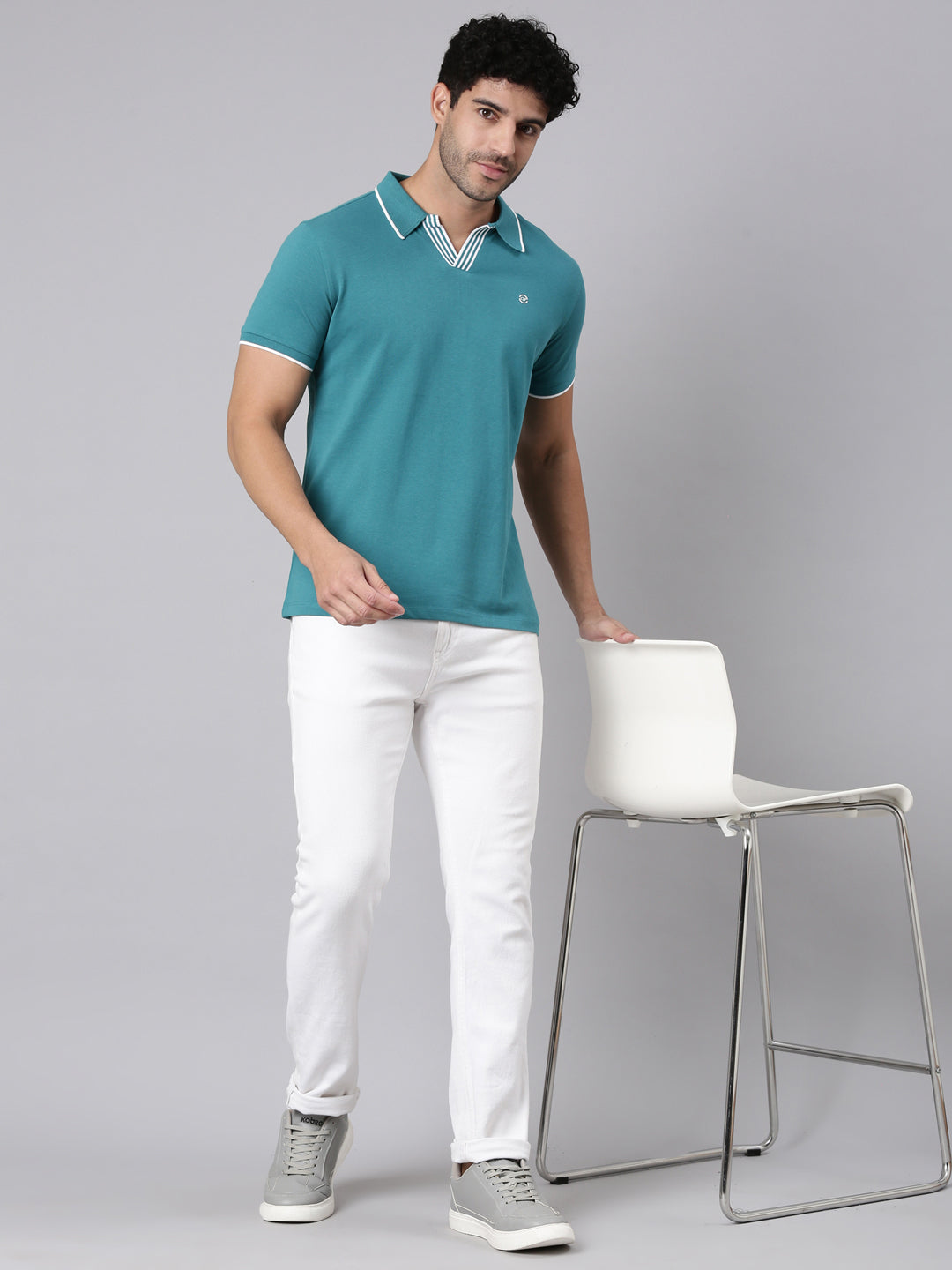 Classic Polo Men's Half Sleeve Teal Polo Neck Slim Fit Solid Cotton Blend T-Shirt | RAVE POLO - 02 B SF P