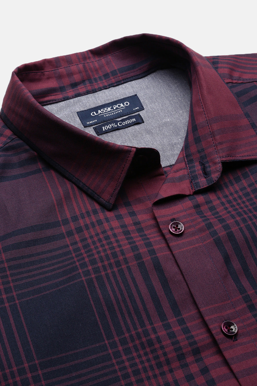 Classic Polo Men's Half Sleeve Maroon/Navy Polo Neck Slim Fit Checked Shirt | SP2-116 A-CHK-SF HS