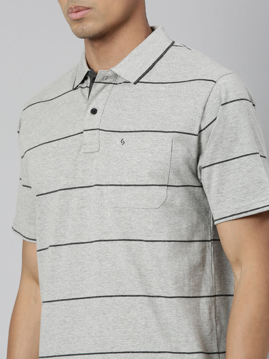 Classic Polo Men's Polo Neck Cotton Navy/Grey Authentic Fit Striped T-Shirt | MEL-255 B AF P