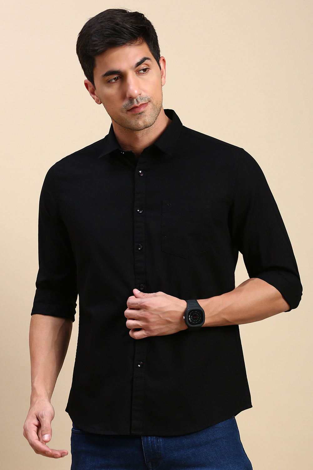 Classic Polo Men's Full Sleeve Black Polo Neck Slim Fit Solid Casual Shirt | TOY-TRALIX-BLACK SF FS