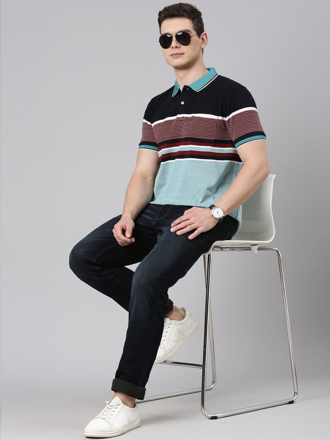 Classic Polo Men's Half Sleeve Multicolor Polo Neck Slim Fit Colorblock Cotton Blend T-Shirt | VTA - 316 A SF P