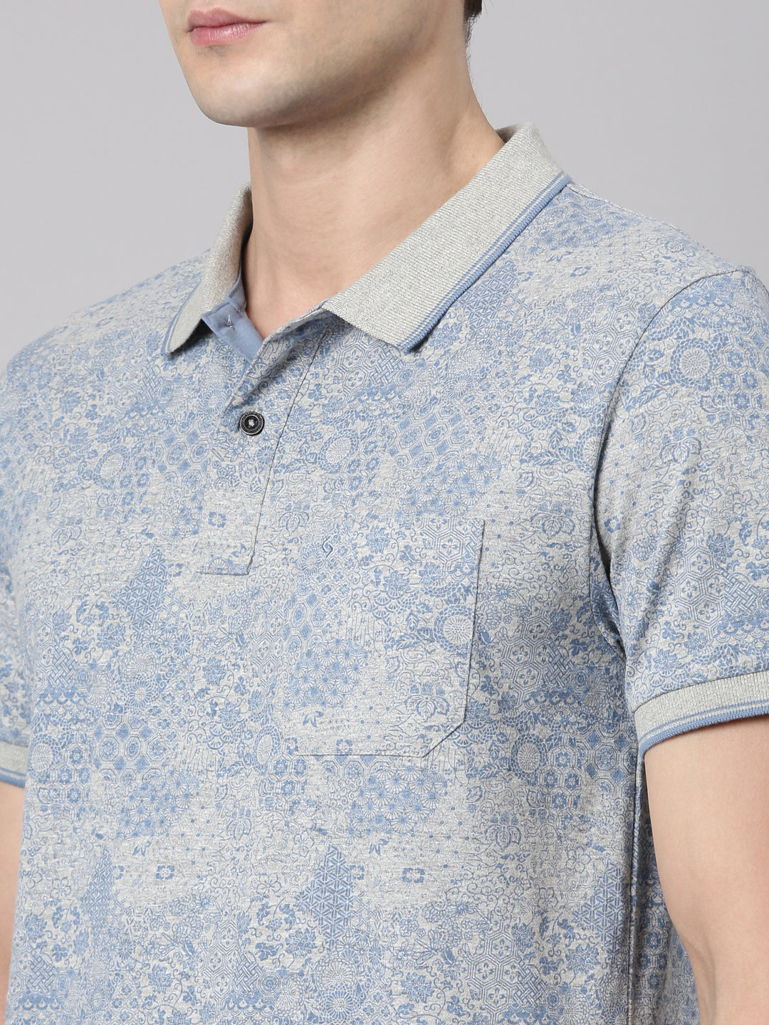 Classic Polo Men's Polo Neck Cotton Grey/Blue Slim Fit Printed T-Shirt | BELLO-288 A SF P